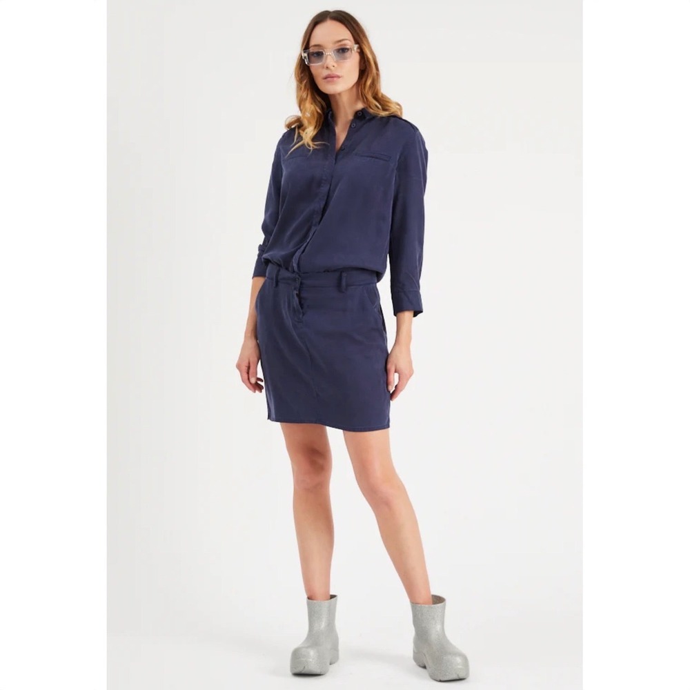 NWT Etienne Marcel Small Navy Utility Shirt Mini Dress Long Sleeve Roll Tab New